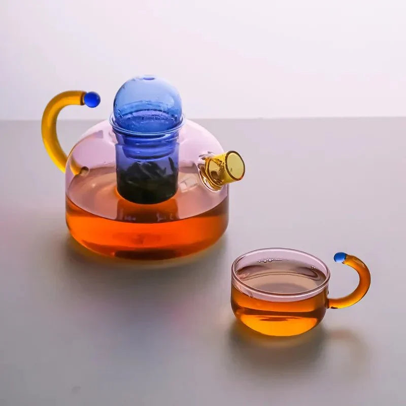 Contrasting colour Translucent Teapot &amp; Cup Set