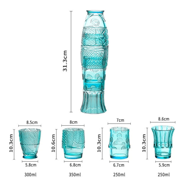 coloured Glass Cup Set in Koi Fish Shape - Sale