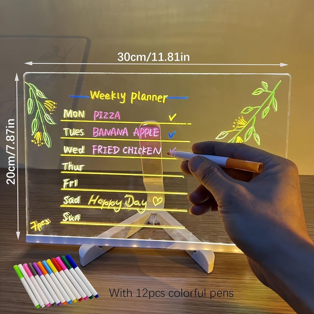 USB LED Noteboard with 12 coloured Pens - Bright Message Board for Office &amp; Home