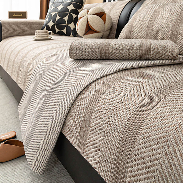 Minimalist Herringbone Sofa Cover | Breathable, Pet-Friendly Protection |