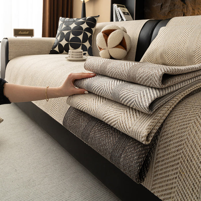 Minimalist Herringbone Sofa Cover | Breathable, Pet-Friendly Protection |