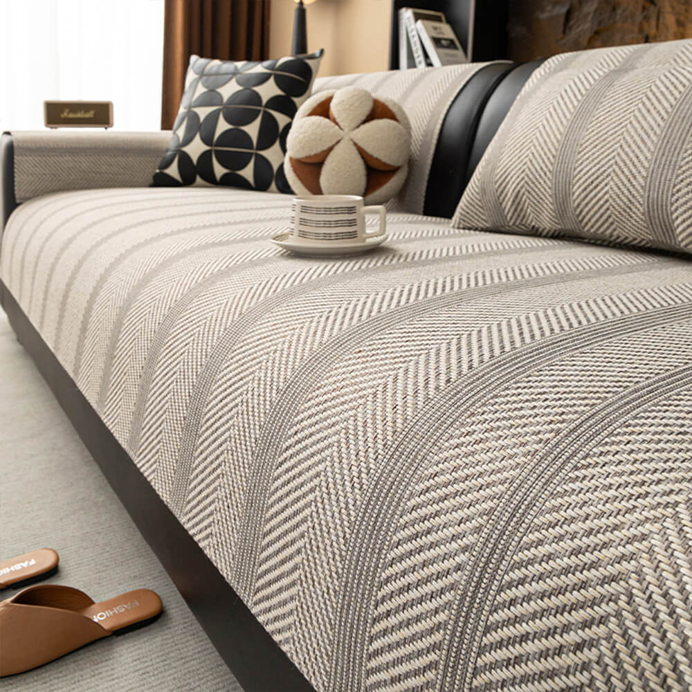 Minimalist Herringbone Sofa Cover | Breathable, Pet-Friendly Protection |