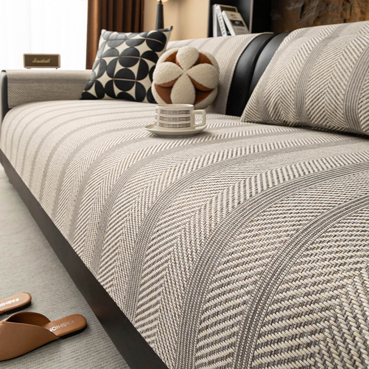 Minimalist Herringbone Sofa Cover | Breathable, Pet-Friendly Protection |