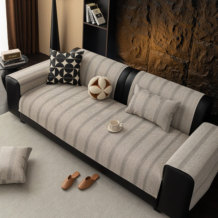 Minimalist Herringbone Sofa Cover | Breathable, Pet-Friendly Protection |