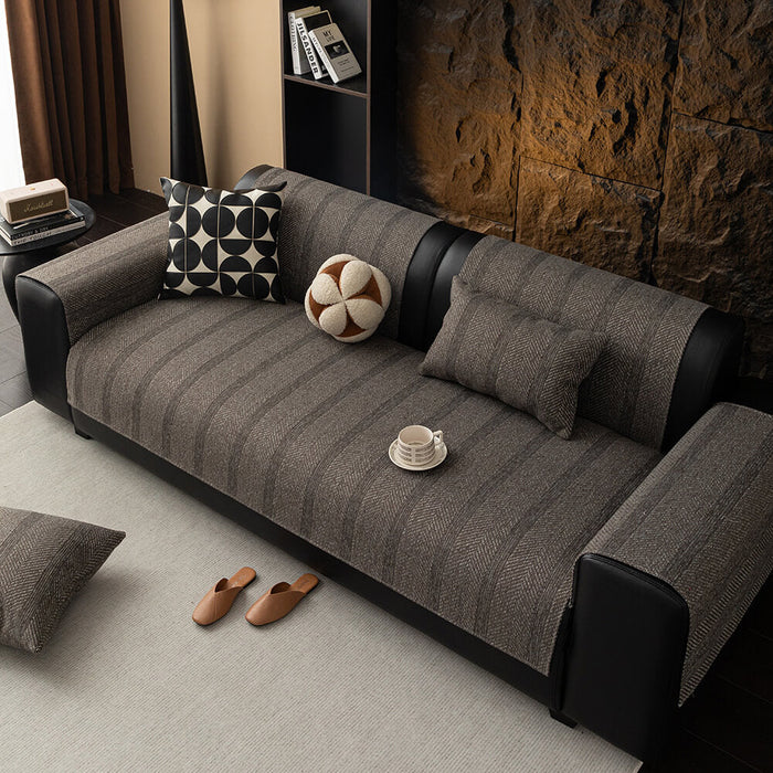 Minimalist Herringbone Sofa Cover | Breathable, Pet-Friendly Protection |