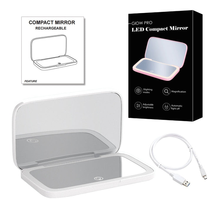 Mini LED 10x Magnification Cosmetic Mirror with Various Light Settings, USB Rechargeable