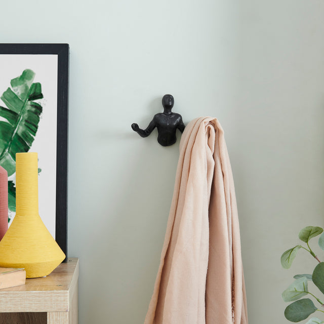 Protruding "Palms Up" Cast Iron Decorative Black Wall Mount Hooks (Set of 2)