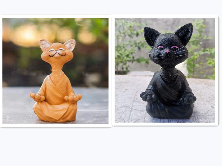 Playful Black Buddha Cat Figure Meditation Yoga Collectible Happy Cat Decor Home Garden Decoration Garden Ornament