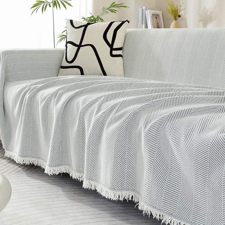 Chenille Sofa Cover Herringbone Tassel Design