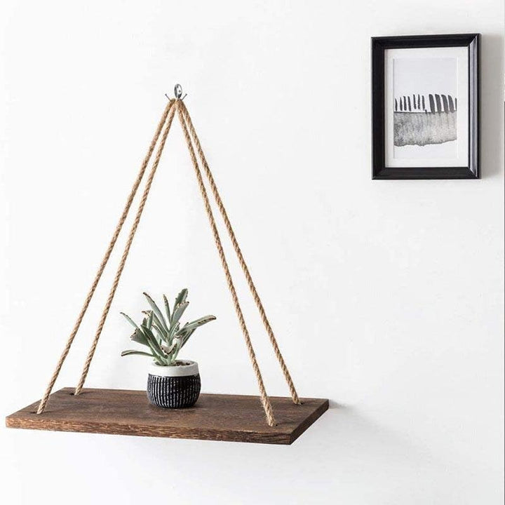 Scandinavian Wood Hanging Shelf - Minimalist Floating Wall Shelf with String