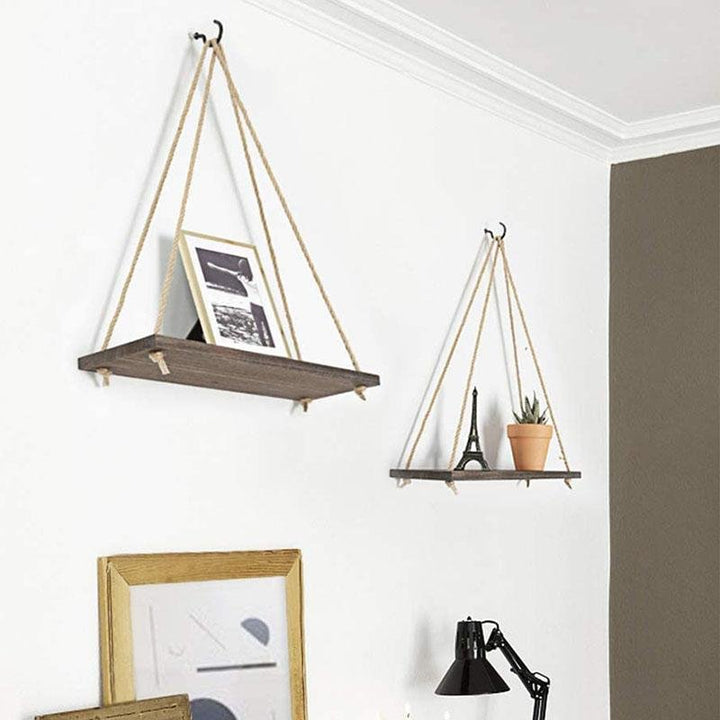 Scandinavian Wood Hanging Shelf - Minimalist Floating Wall Shelf with String