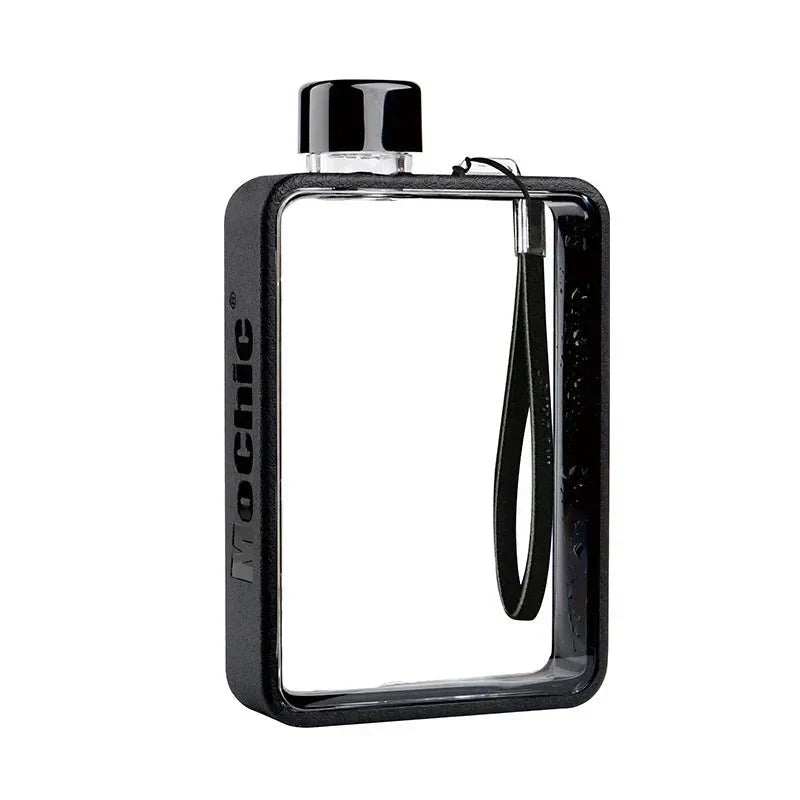 Flat transparent water bottle