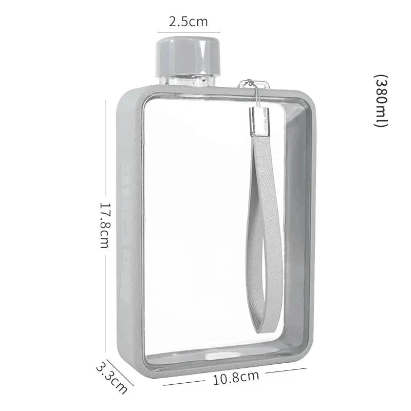 Flat transparent water bottle