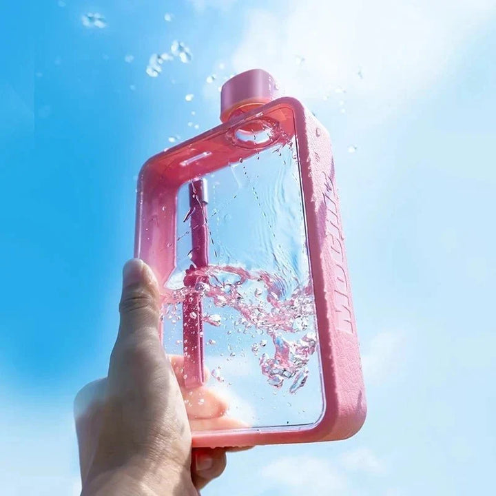 Flat transparent water bottle