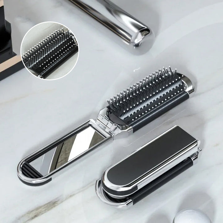 MirrorFlex Travel Mirror Hair Brush | Foldable &amp; Compact | Practical Styling on the Go