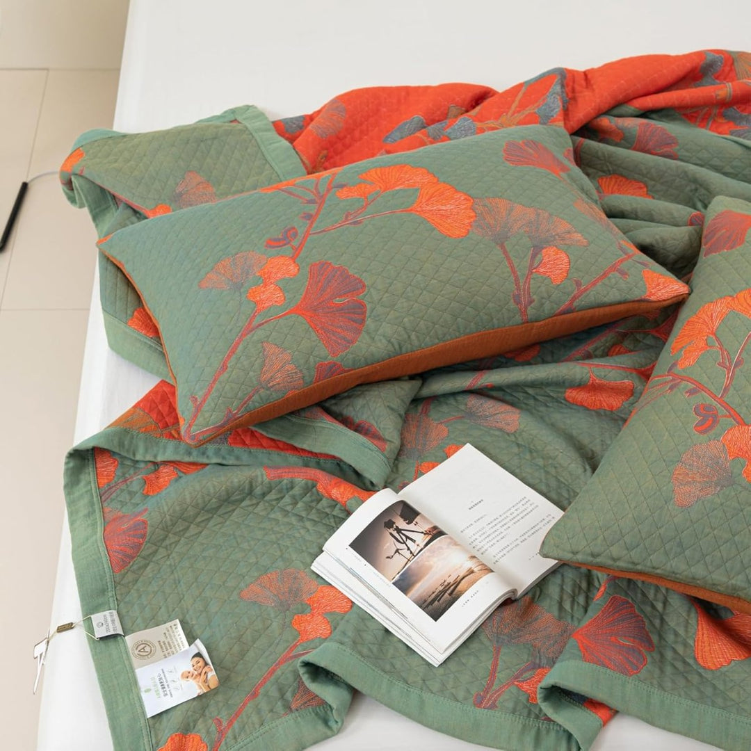GinkgoQuilt – Cotton Bedding Set with Botanical Reversible Design