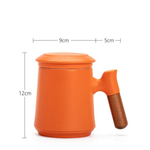 Japanese Ceramic Tea Mug Set with Tea Strainer and Lid, Handmade