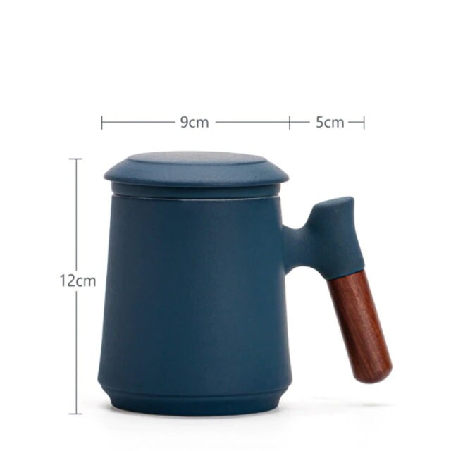 Japanese Ceramic Tea Mug Set with Tea Strainer and Lid, Handmade
