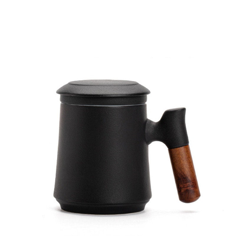 Japanese Ceramic Tea Mug Set with Tea Strainer and Lid, Handmade