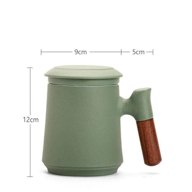 Japanese Ceramic Tea Mug Set with Tea Strainer and Lid, Handmade