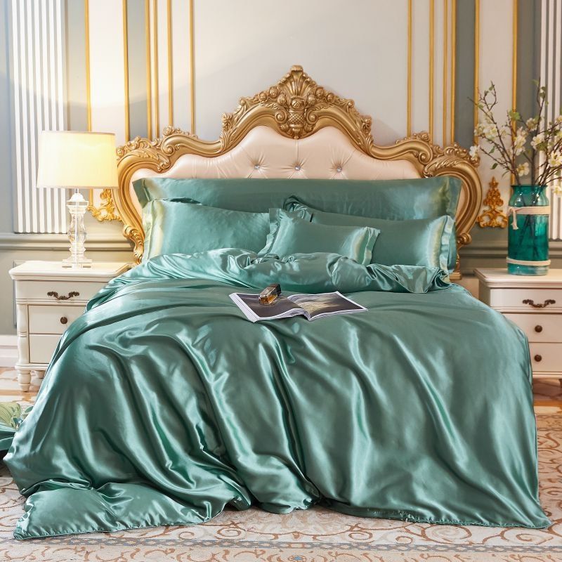 4-piece luxury set silk/satin bedding - 2x pillowcases and fitted sheet
