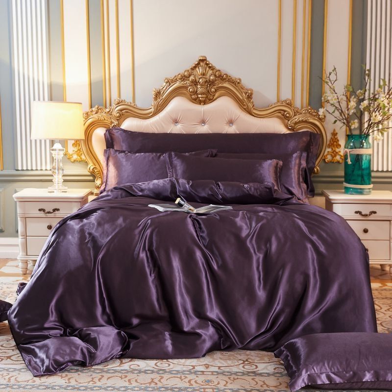 4-piece luxury set silk/satin bedding - 2x pillowcases and fitted sheet