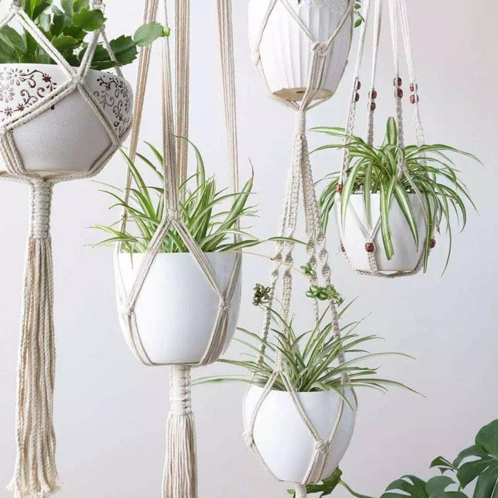4-piece handmade Boho macrame plant hanger set