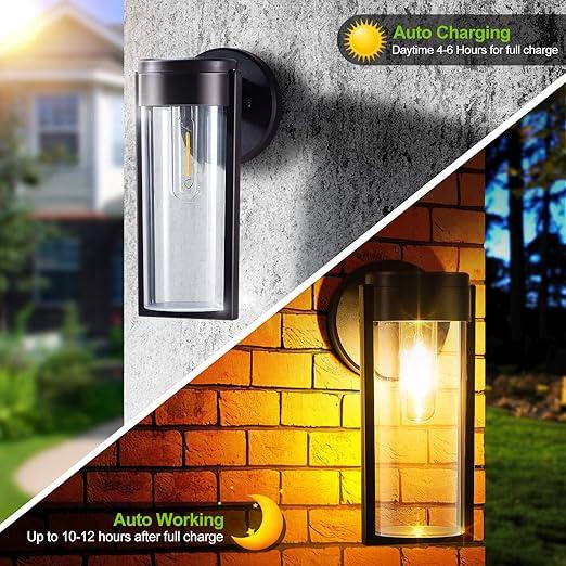 Solar Wall Lights Solar-powered Deck Lights, Automatic On/Off Waterproof Solar Outdoor Lights Wall-mounted Solar Decorative Lights for Wall Fence Patio Posts Garden Veranda