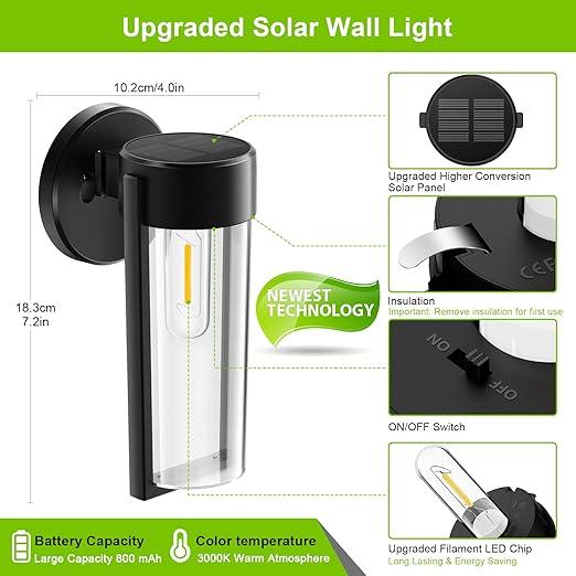 Solar Wall Lights Solar-powered Deck Lights, Automatic On/Off Waterproof Solar Outdoor Lights Wall-mounted Solar Decorative Lights for Wall Fence Patio Posts Garden Veranda