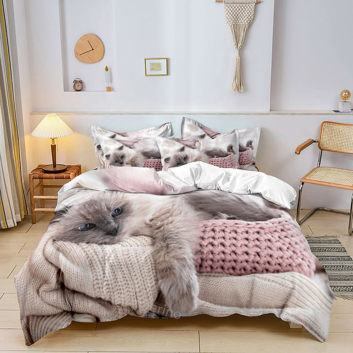 Cotton Cat Motif Bedding Set – 3 Pieces