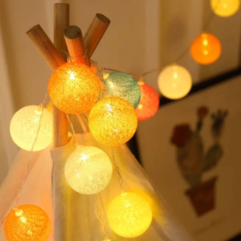 LED Cotton Ball Garland Lights