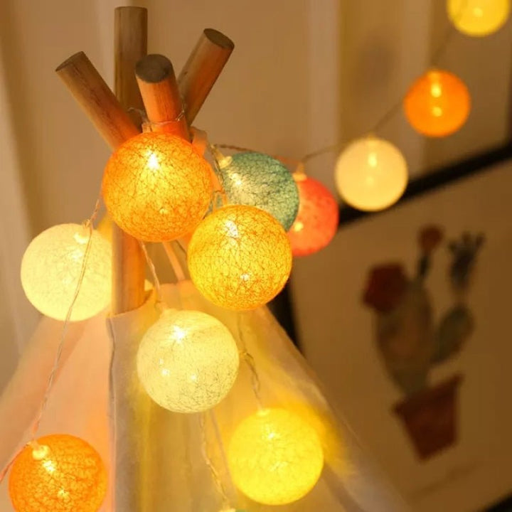 LED Cotton Ball Garland Lights