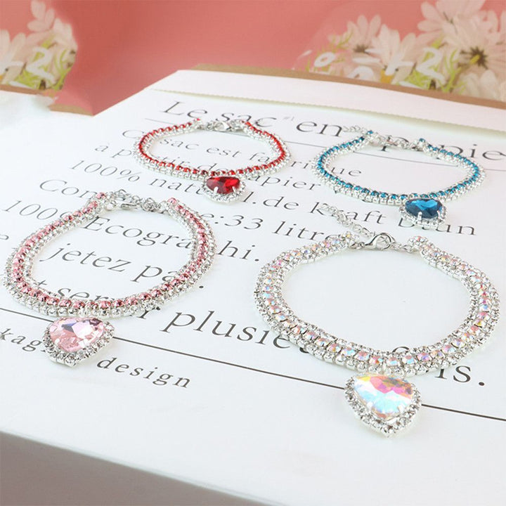 Luxury Cat | Luxury Crystal Cat Collar Heart Gemstone Pendant Reflective