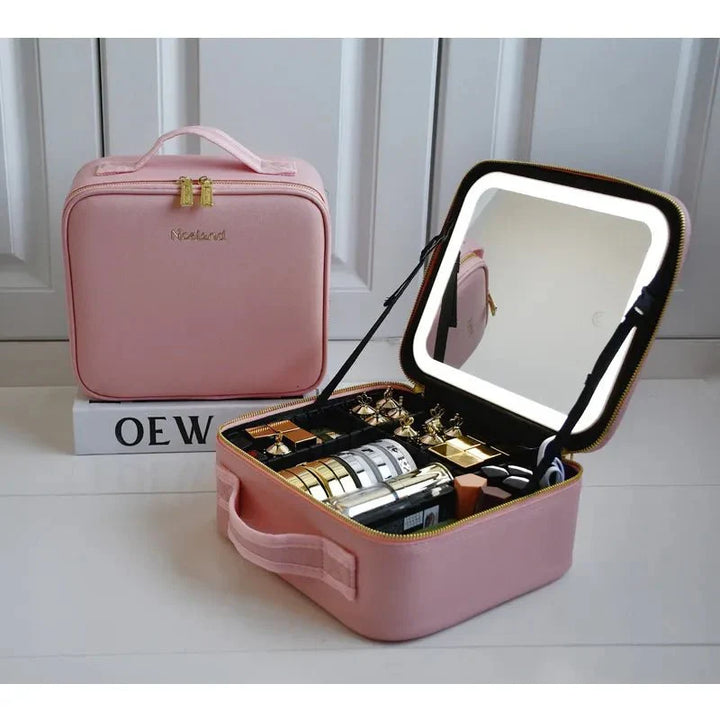 MirrorGlam LED Make-up Bag – Portable Cosmetic Case with Adjustable Light &amp; Organizer Loops