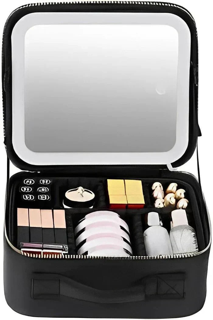 MirrorGlam LED Make-up Bag – Portable Cosmetic Case with Adjustable Light &amp; Organizer Loops