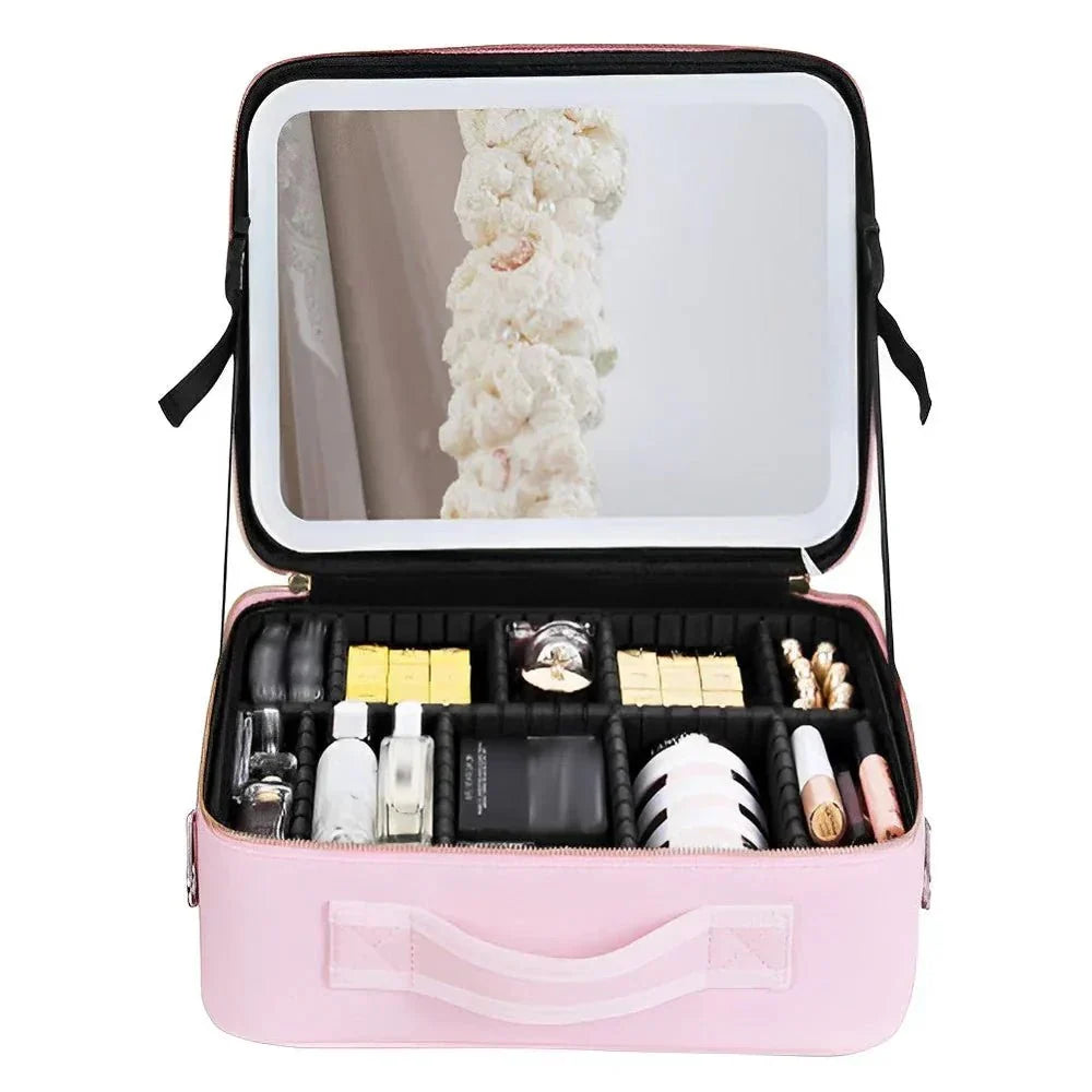 MirrorGlam LED Make-up Bag – Portable Cosmetic Case with Adjustable Light &amp; Organizer Loops