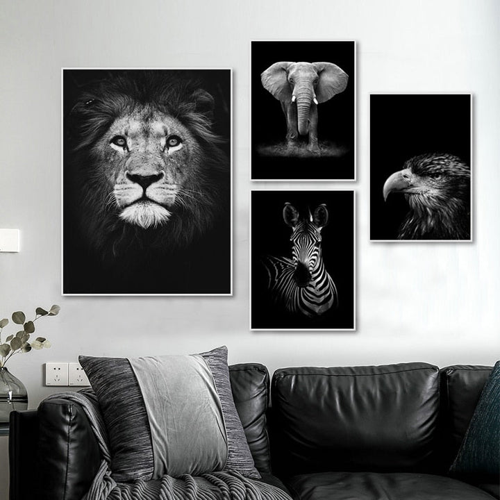 Nature Wild Animals Africa Wildlife Black White - Canvas Wall Art Painting