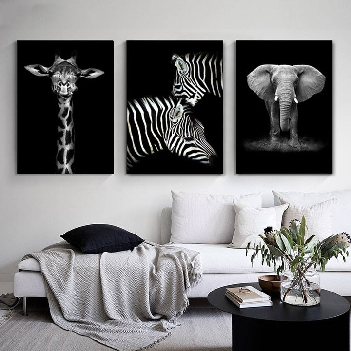 Nature Wild Animals Africa Wildlife Black White - Canvas Wall Art Painting