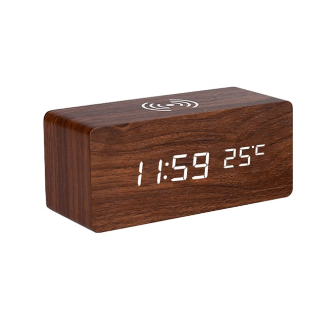 Modern Wood Wireless Charging Clock