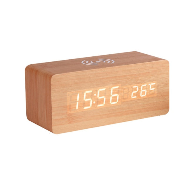 Modern Wood Wireless Charging Clock