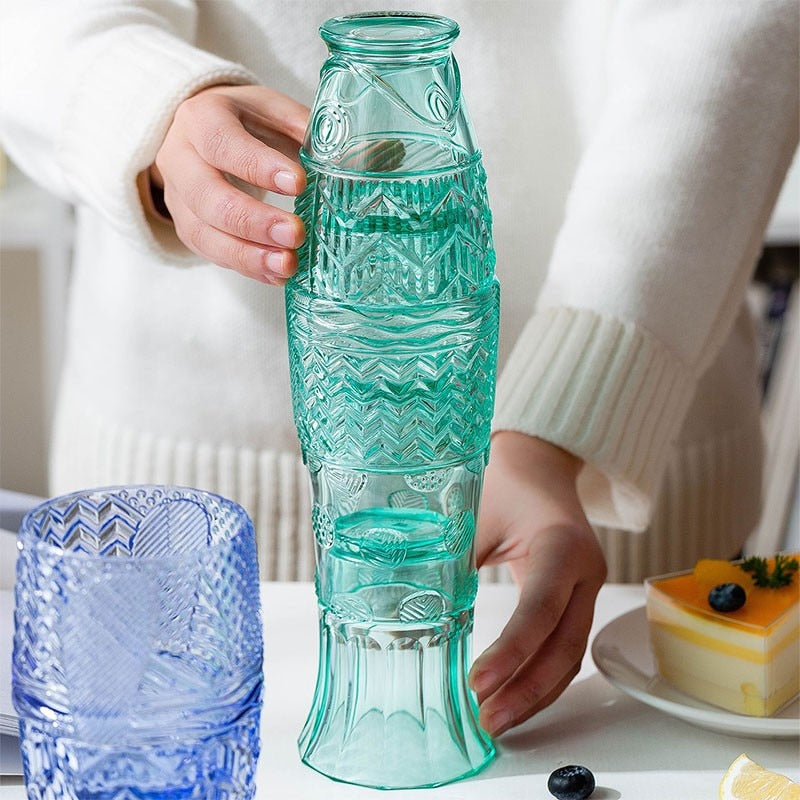 coloured Glass Cup Set in Koi Fish Shape - Sale