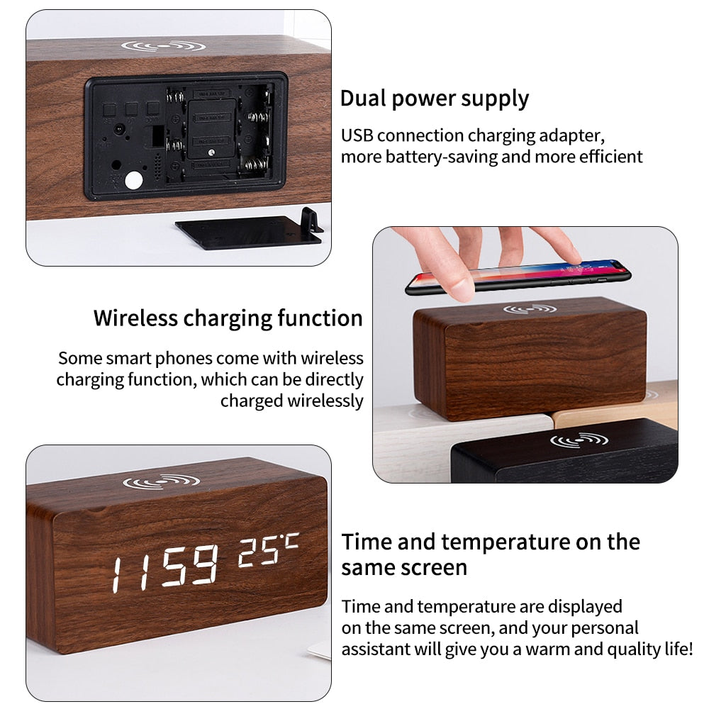 Modern Wood Wireless Charging Clock