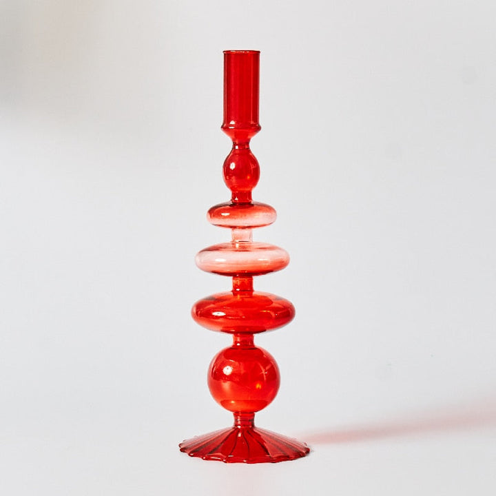 Cherry Red Glass Stick Candle Holder &amp; Vases