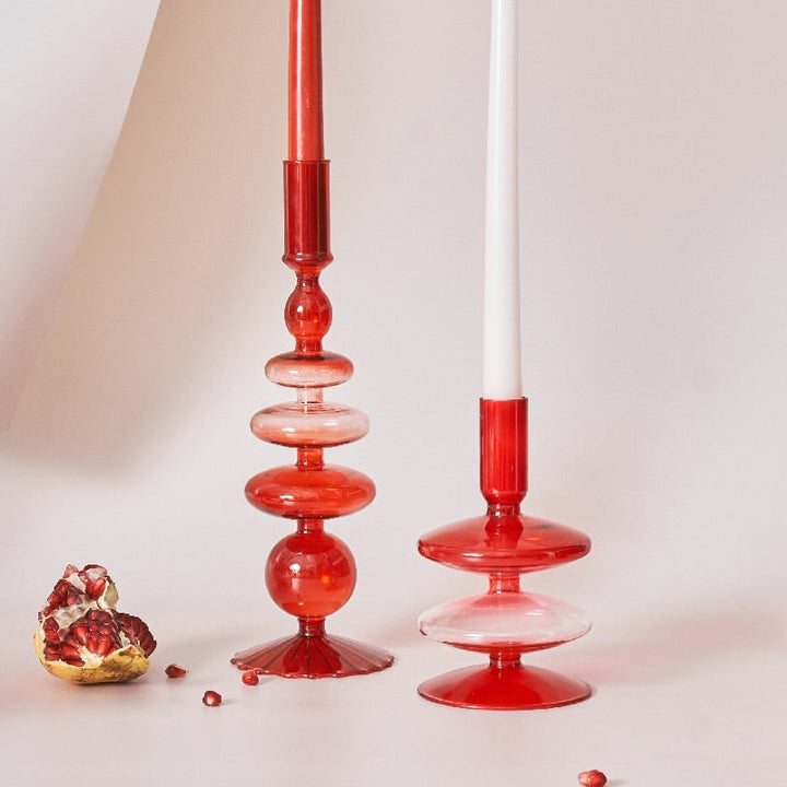 Cherry Red Glass Stick Candle Holder &amp; Vases