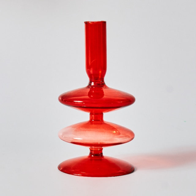 Cherry Red Glass Stick Candle Holder &amp; Vases