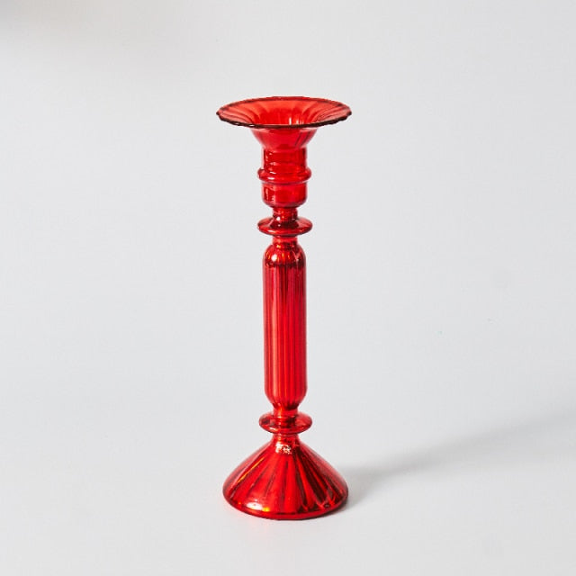 Cherry Red Glass Stick Candle Holder &amp; Vases