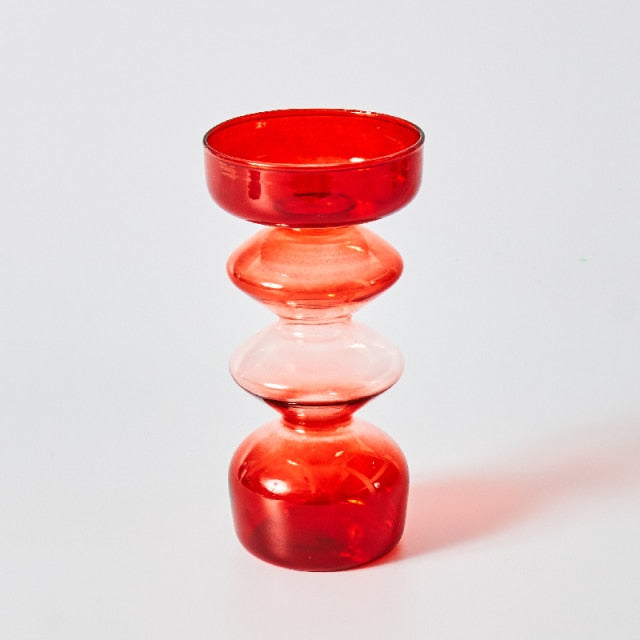 Cherry Red Glass Stick Candle Holder &amp; Vases