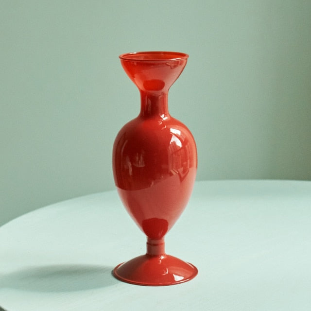 Cherry Red Glass Stick Candle Holder &amp; Vases
