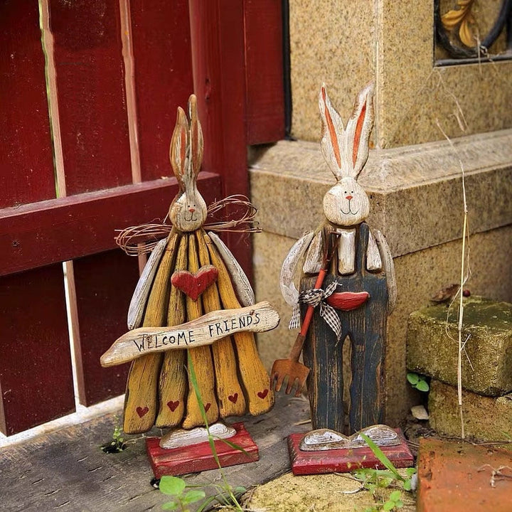 Wood Retro Easter Bunny Outdoor Ornament