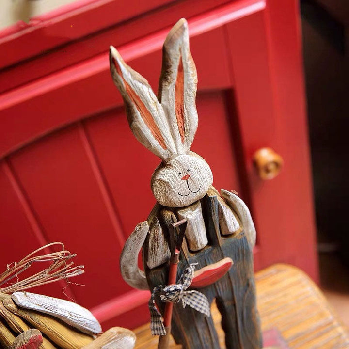 Wood Retro Easter Bunny Outdoor Ornament